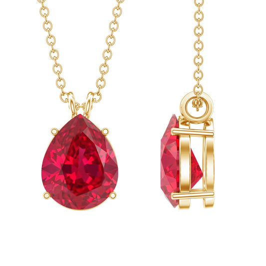3 CT Pear Cut Lab Grown Ruby Solitaire Pendant Necklace