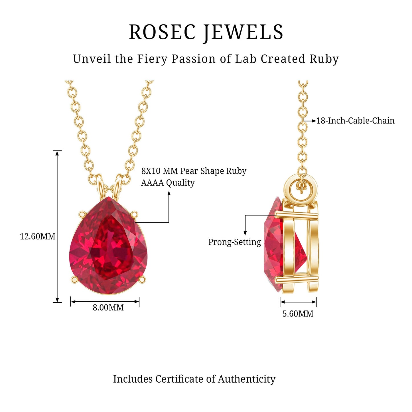 3 CT Pear Cut Lab Grown Ruby Solitaire Pendant Necklace