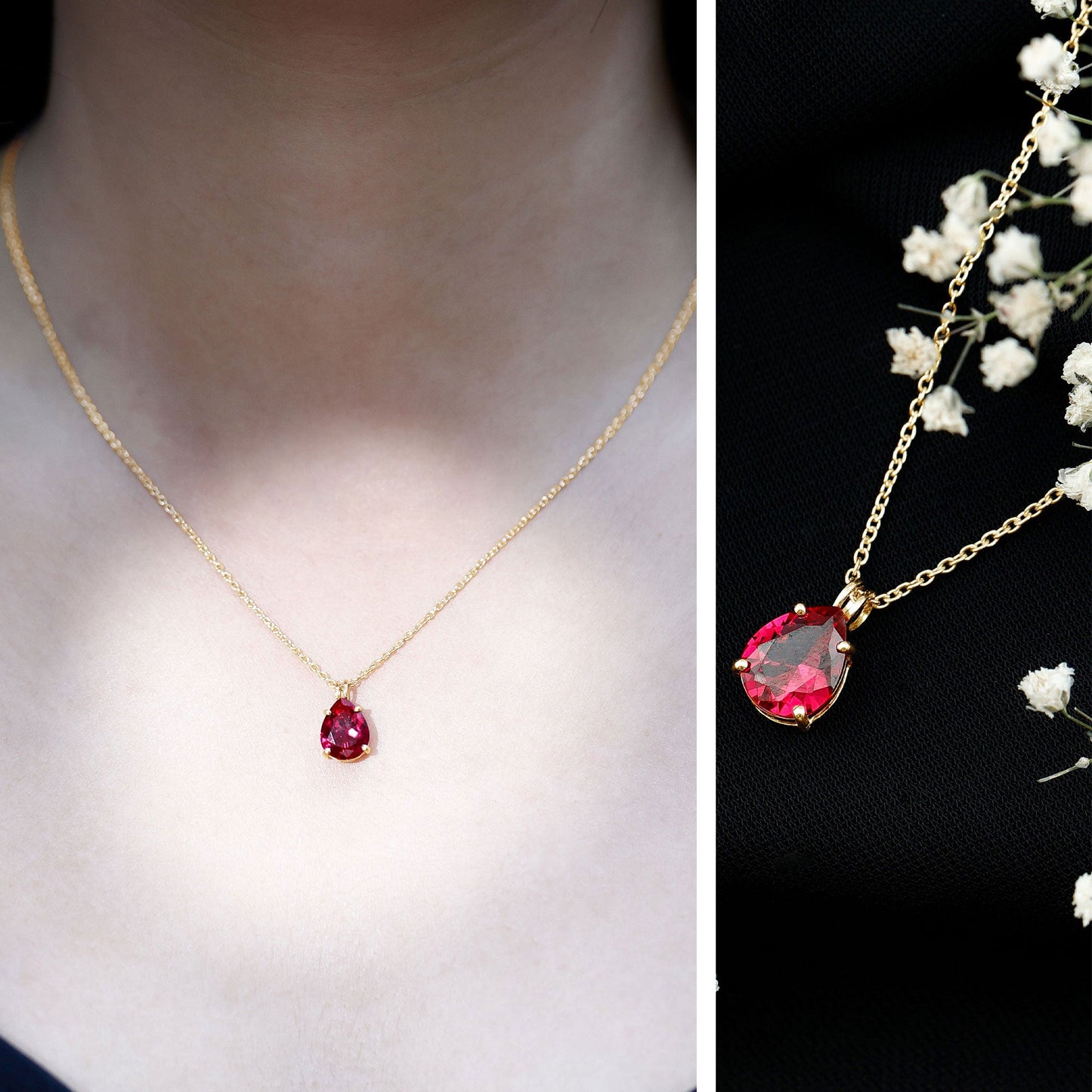 3 CT Pear Cut Lab Grown Ruby Solitaire Pendant Necklace