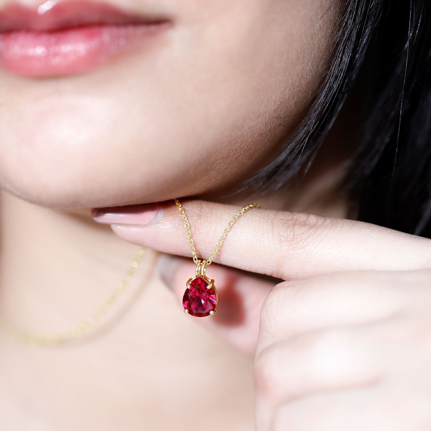 3 CT Pear Cut Lab Grown Ruby Solitaire Pendant Necklace