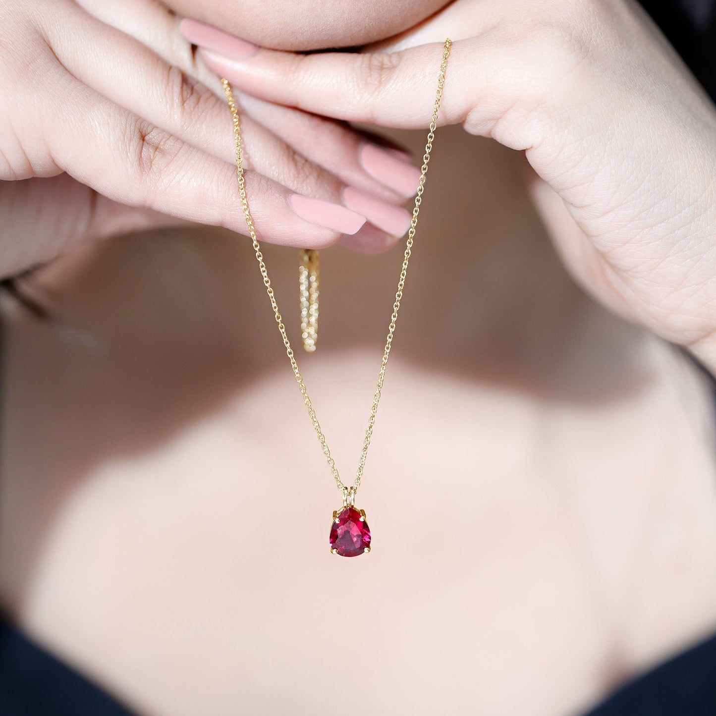 3 CT Pear Cut Lab Grown Ruby Solitaire Pendant Necklace