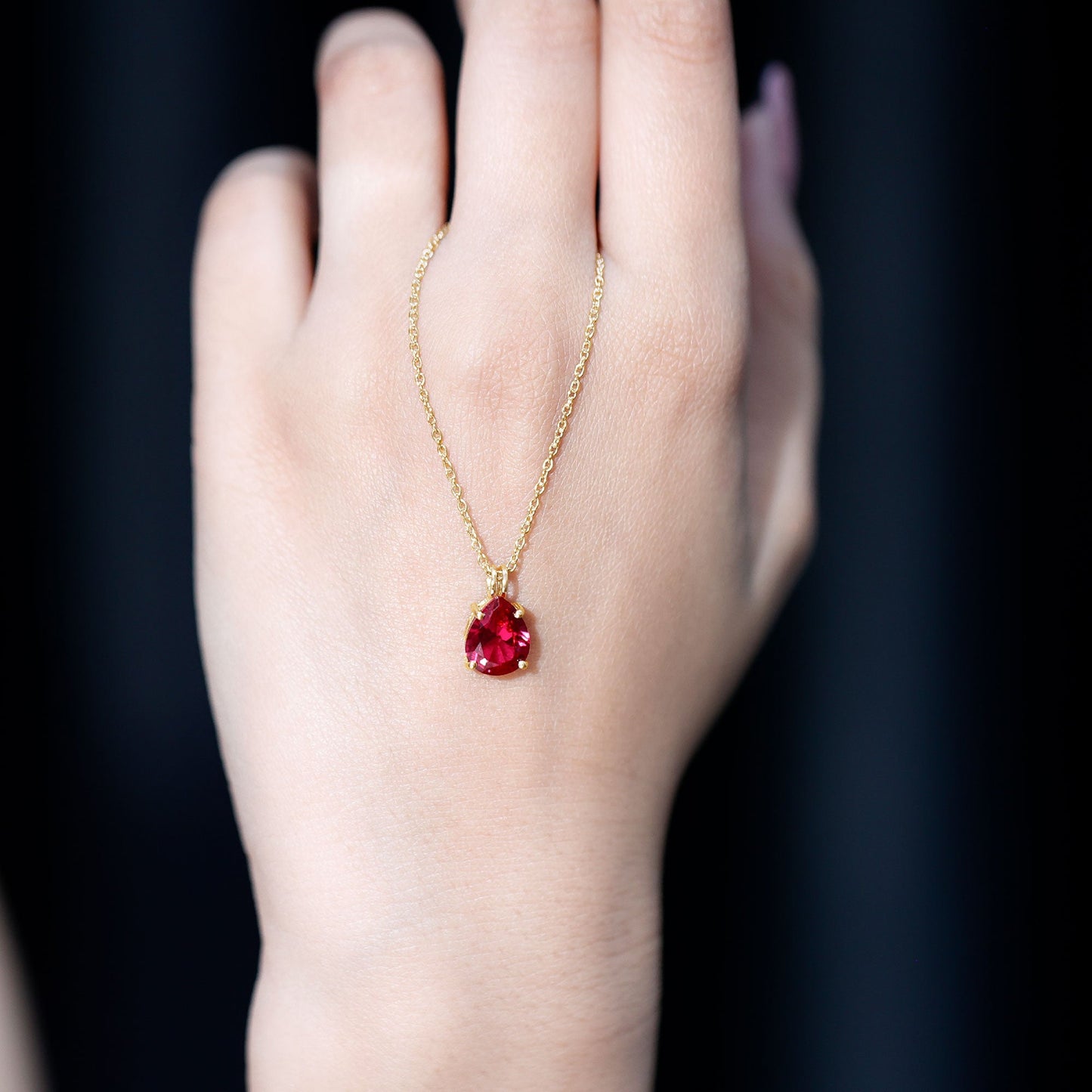 3 CT Pear Cut Lab Grown Ruby Solitaire Pendant Necklace