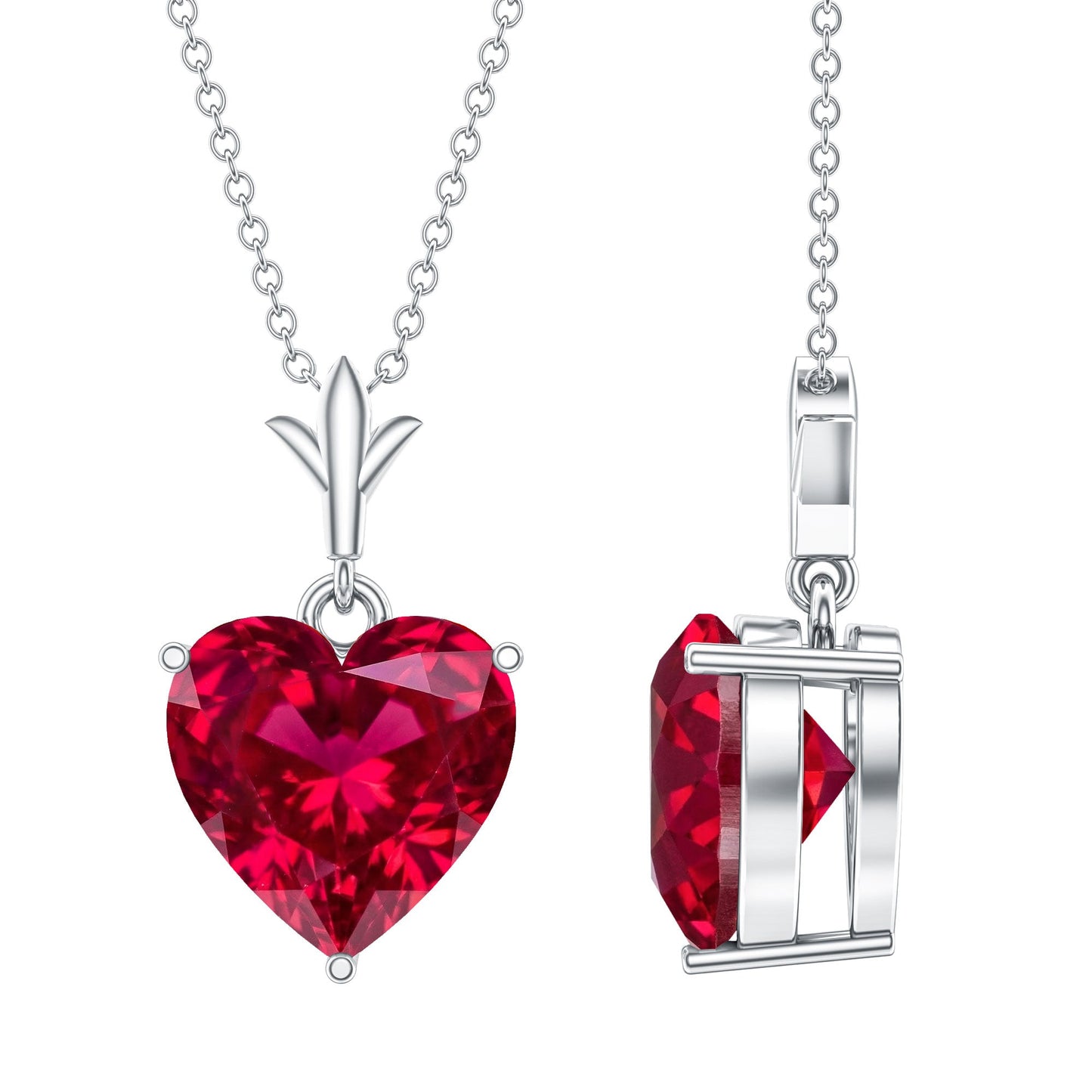 10 MM Lab Grown Ruby Solitaire Heart Necklace