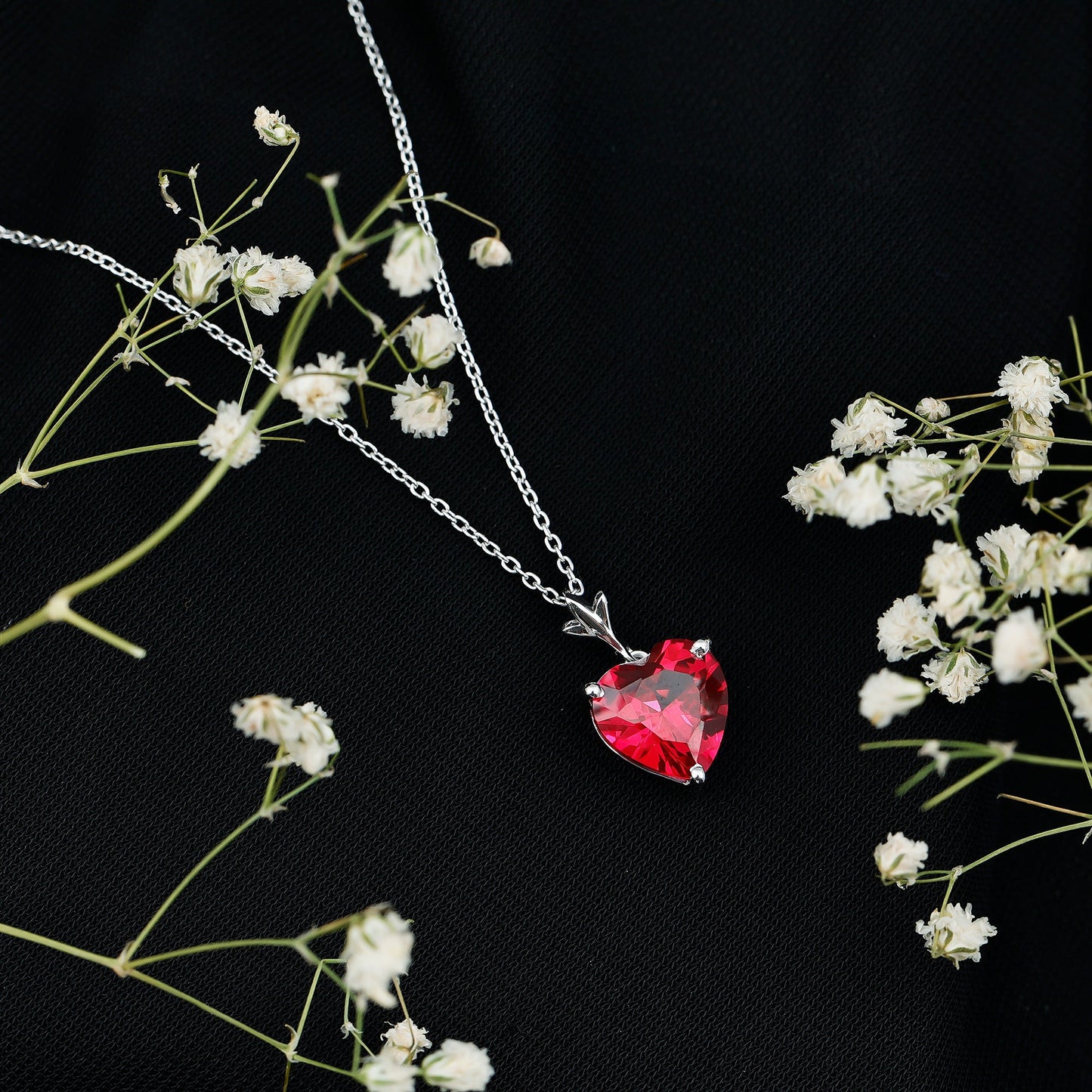 10 MM Lab Grown Ruby Solitaire Heart Necklace