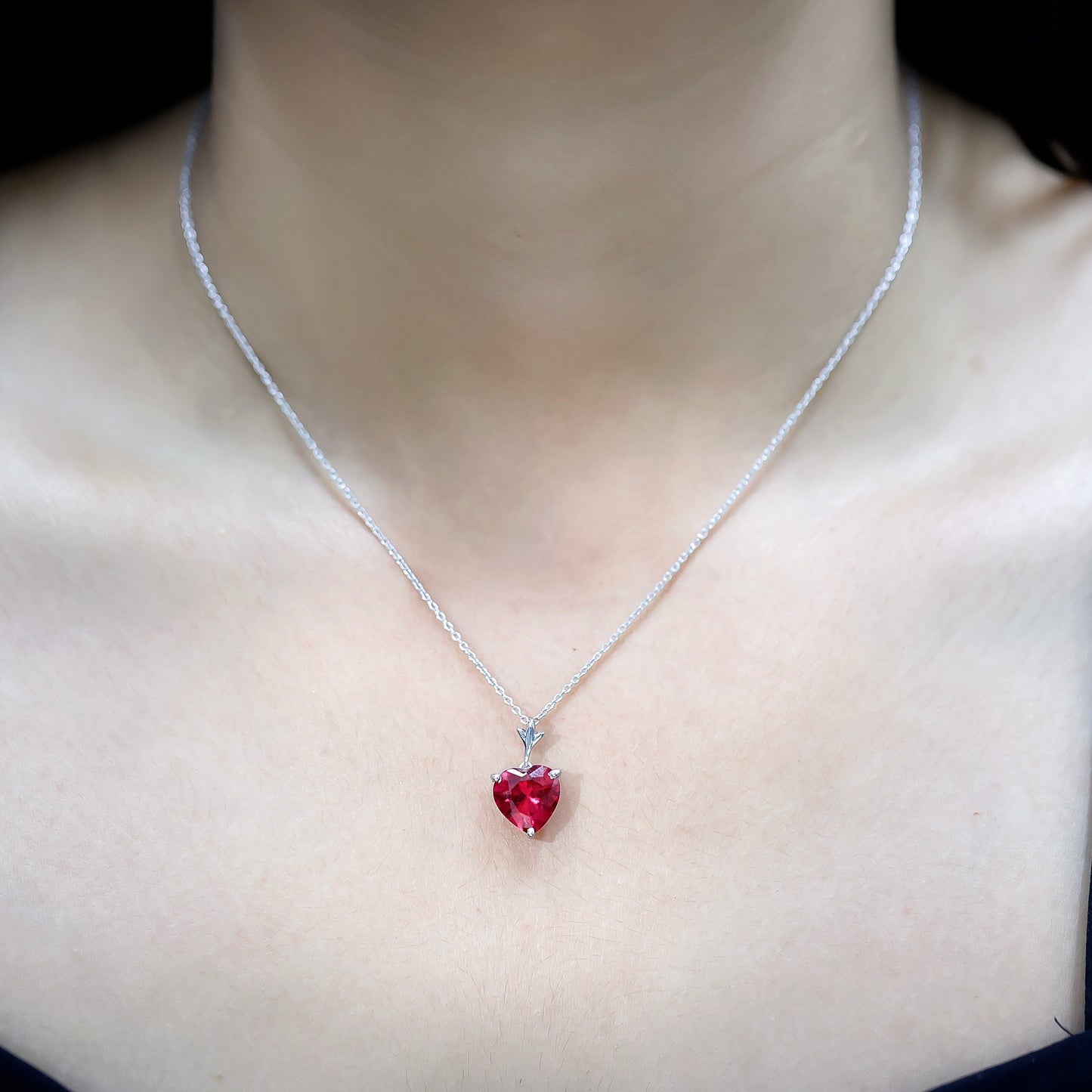 10 MM Lab Grown Ruby Solitaire Heart Necklace
