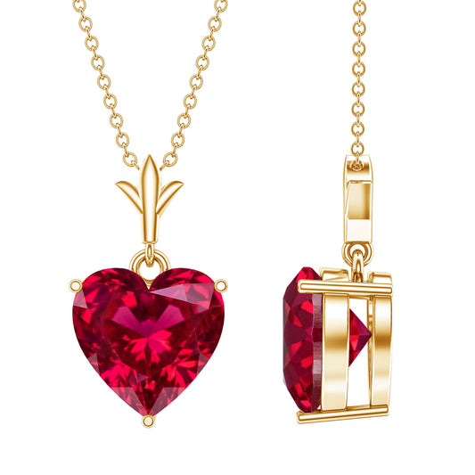 10 MM Lab Grown Ruby Solitaire Heart Necklace