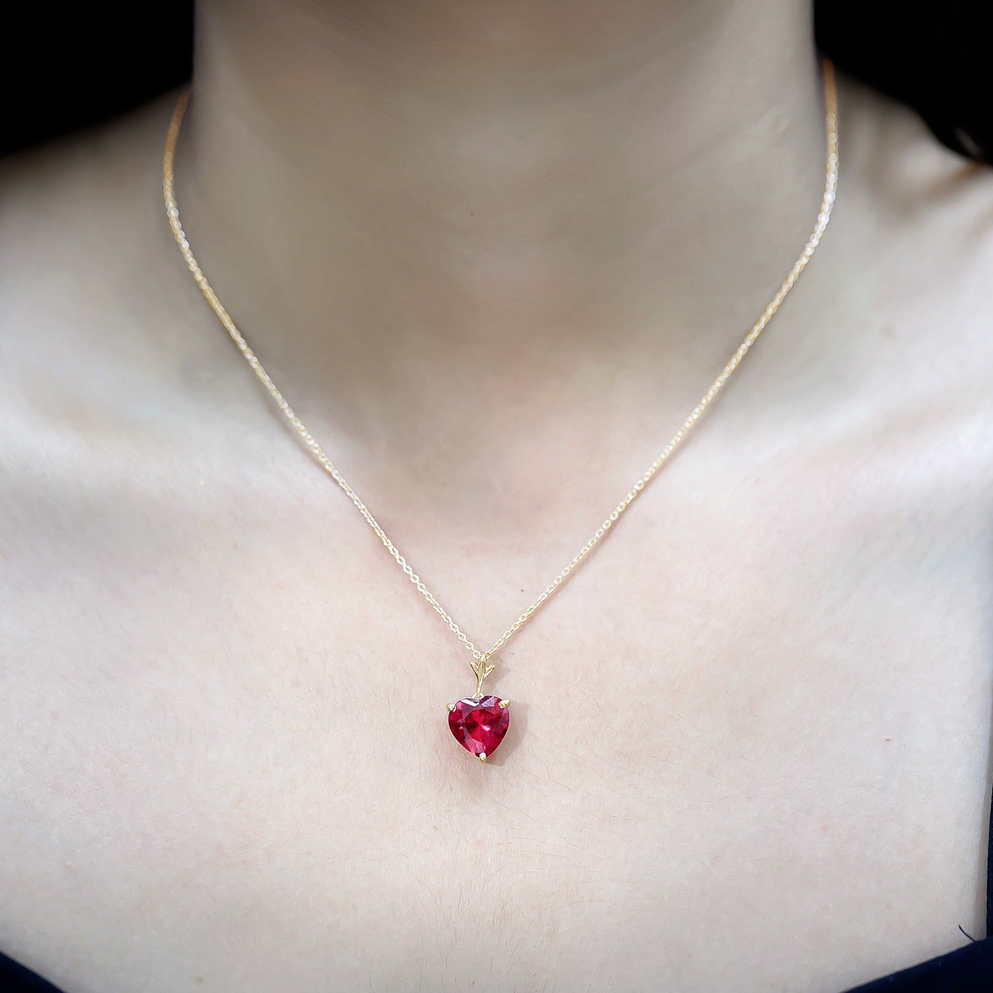 10 MM Lab Grown Ruby Solitaire Heart Necklace