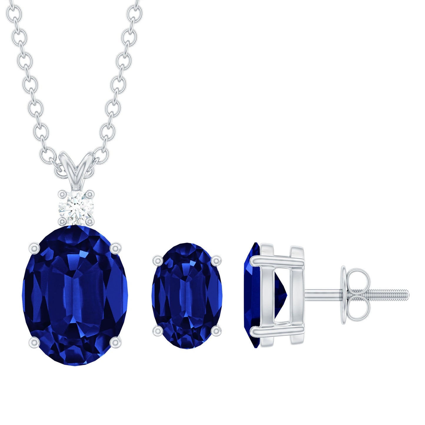 Lab Grown Blue Sapphire Solitaire Jewelry Set with Moissanite