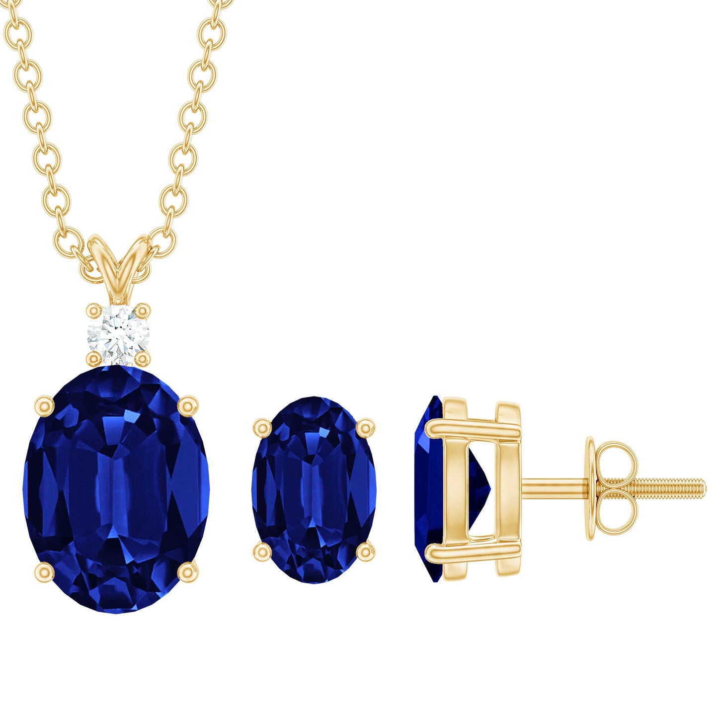 Lab Grown Blue Sapphire Solitaire Jewelry Set with Moissanite