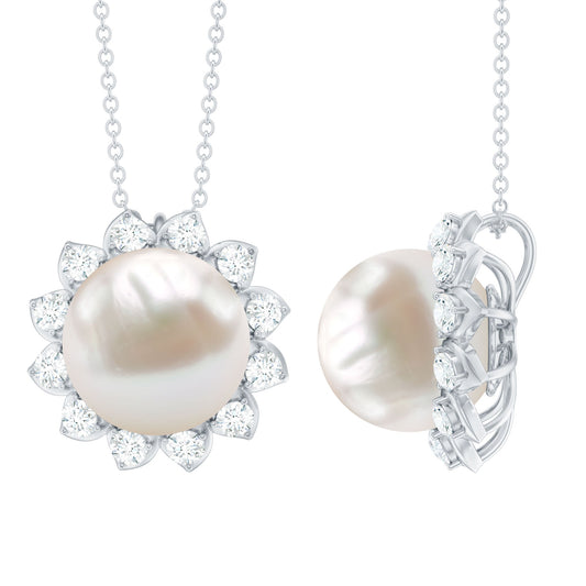 Natural 11 Carat Freshwater Pearl Flower Necklace in Silver