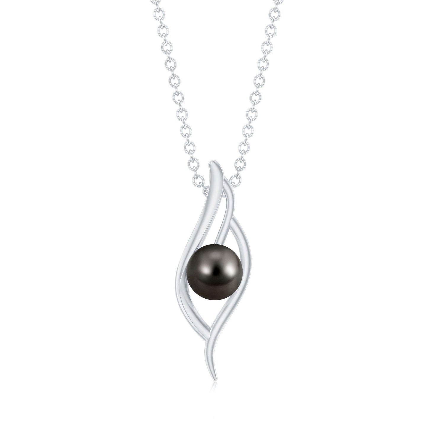 7.5 Carat Solitaire Black Pearl Leaf Pendant Necklace