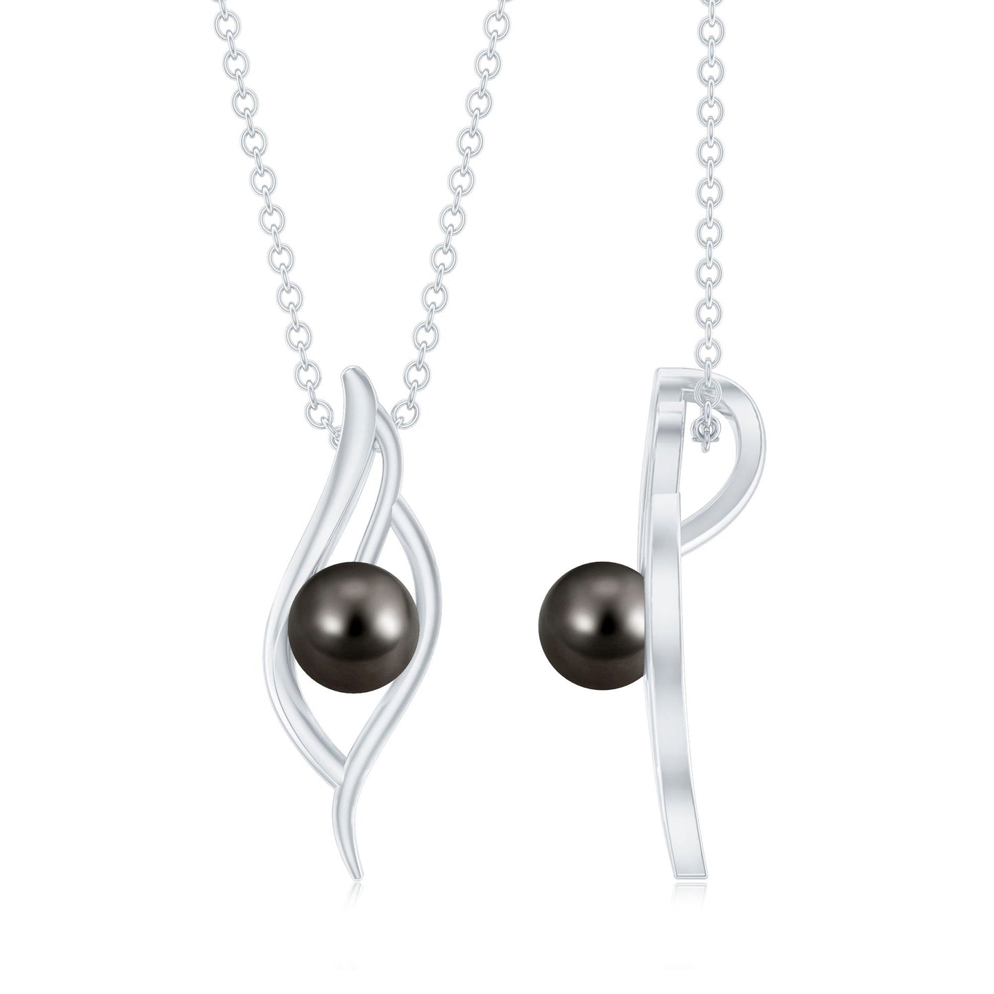 7.5 Carat Solitaire Black Pearl Leaf Pendant Necklace