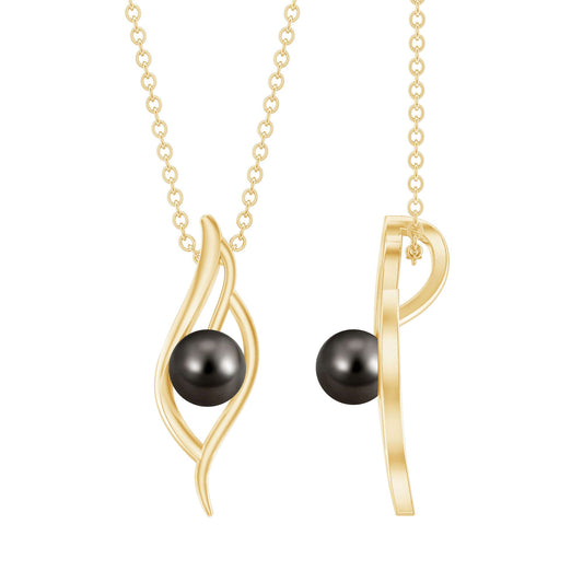 7.5 Carat Solitaire Black Pearl Leaf Pendant Necklace