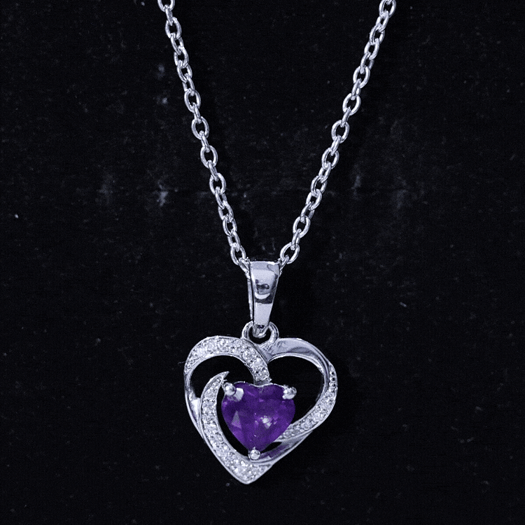 Natural 1 Carat Amethyst Heart Pendant Necklace with Diamond