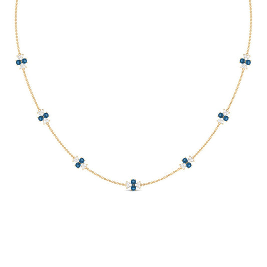 London Blue Topaz Station Chain Necklace with Moissanite