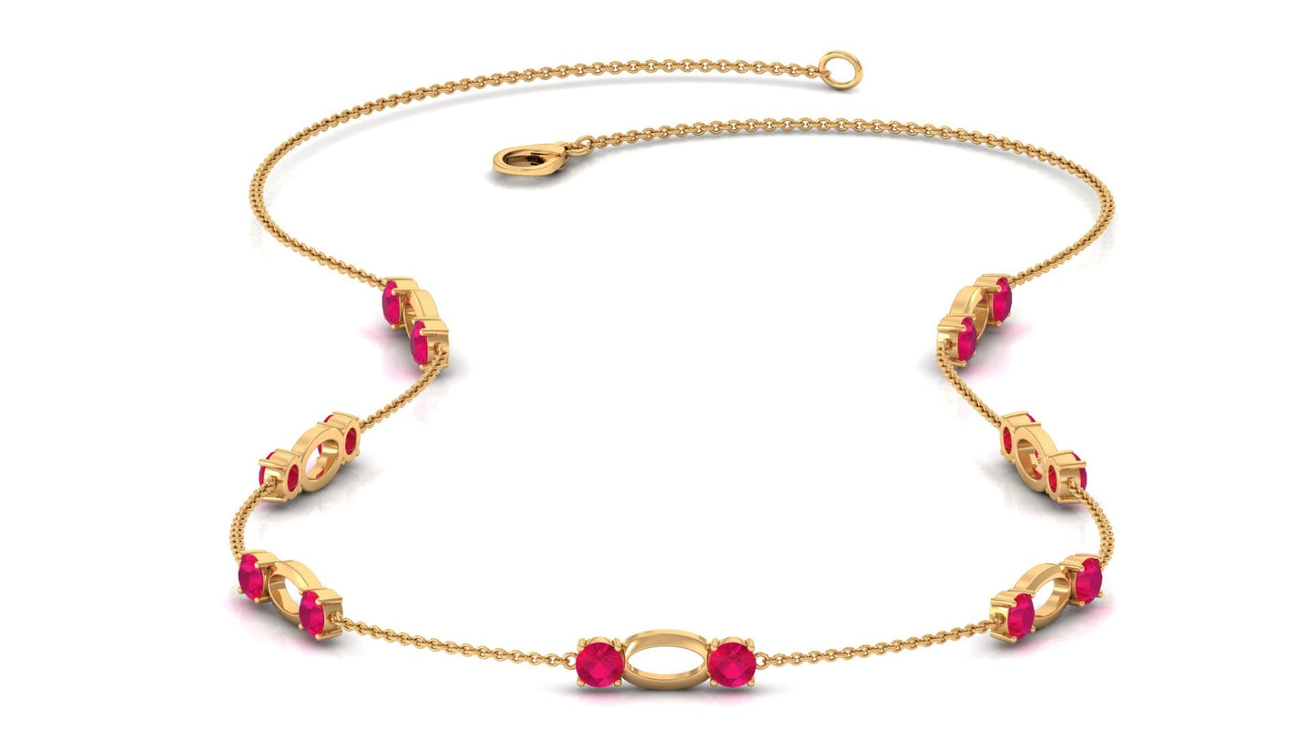 4.7 Carat Lab Created Ruby Contemporary Station Chain Necklace