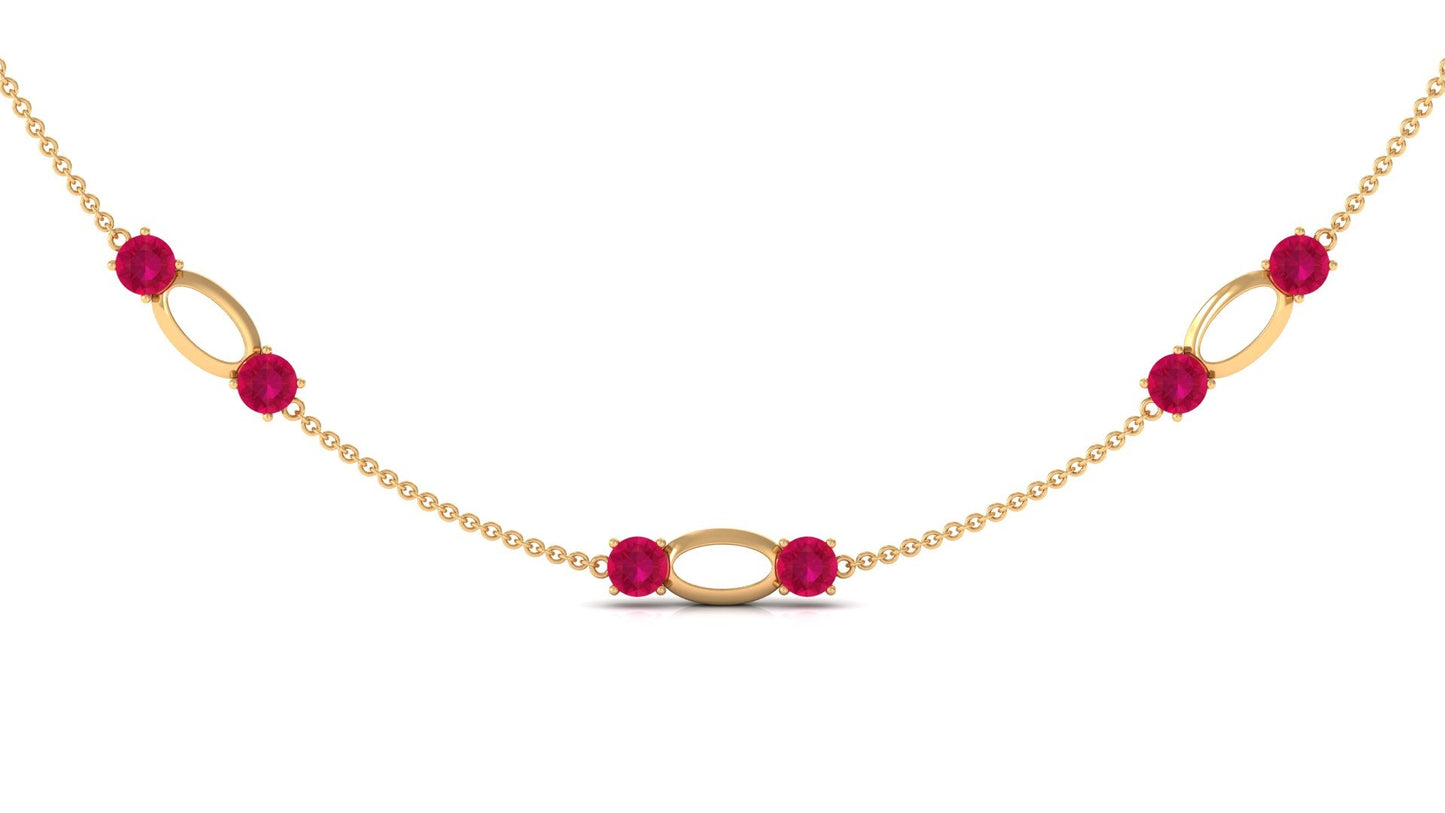 4.7 Carat Lab Created Ruby Contemporary Station Chain Necklace