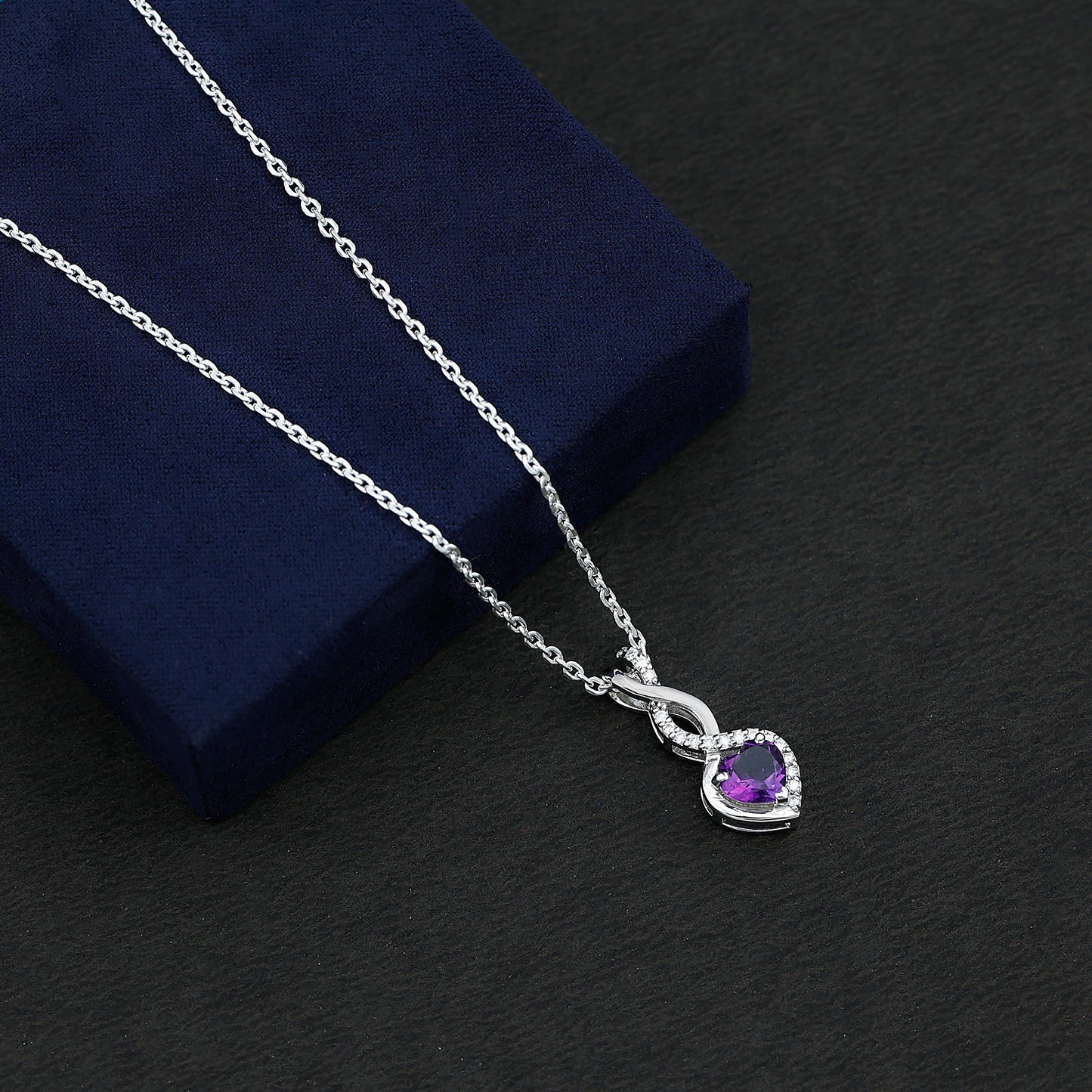 Certified 2 Carat Amethyst Infinity Heart Necklace with Silver Chain
