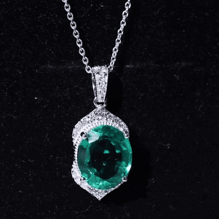 Lab Grown Emerald Vintage Inspired Pendant Necklace with Diamond