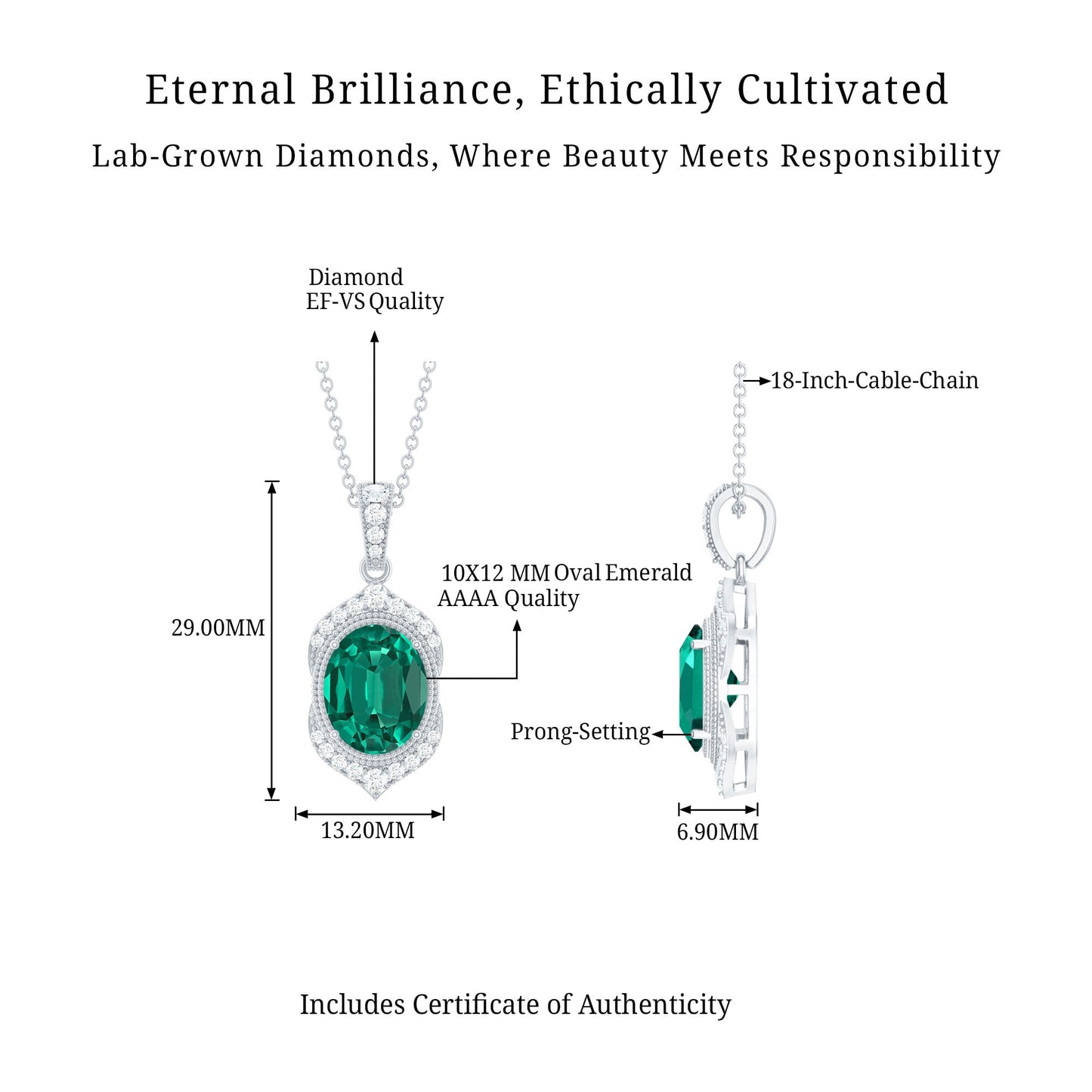 Lab Grown Emerald Vintage Inspired Pendant Necklace with Diamond