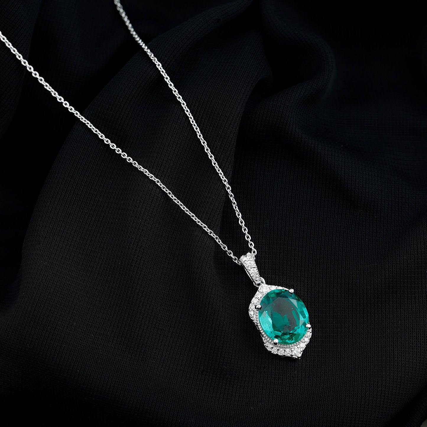 Lab Grown Emerald Vintage Inspired Pendant Necklace with Diamond