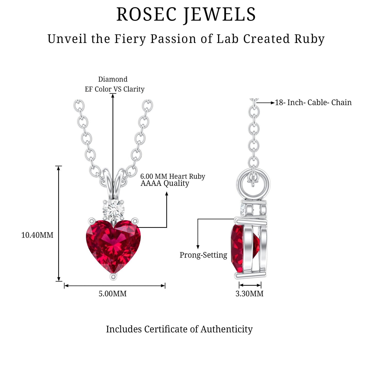 Certified Lab Grown Ruby Heart Pendant Necklace With Diamond