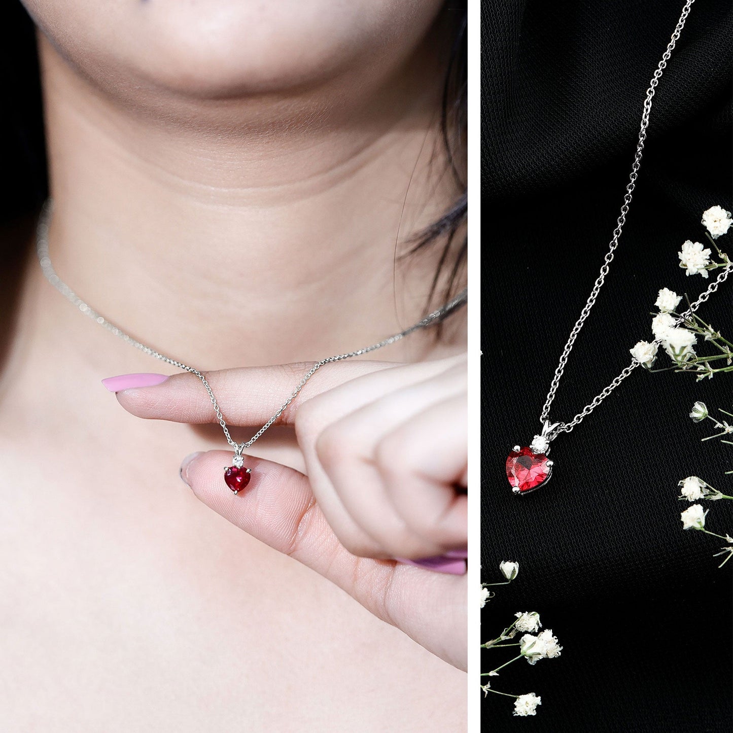 Certified Lab Grown Ruby Heart Pendant Necklace With Diamond