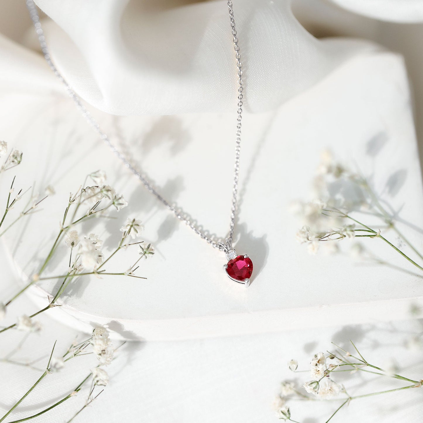 Certified Lab Grown Ruby Heart Pendant Necklace With Diamond
