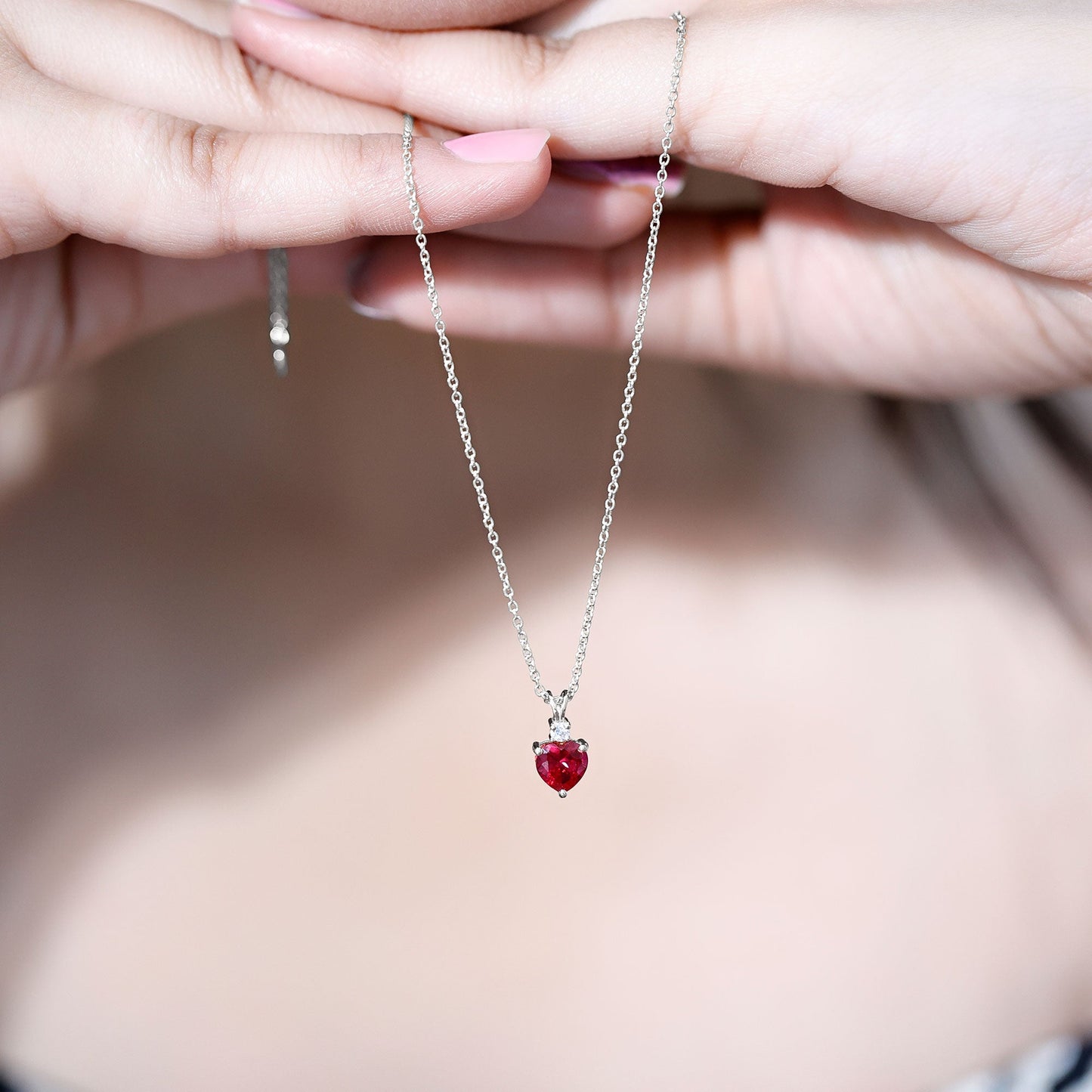 Certified Lab Grown Ruby Heart Pendant Necklace With Diamond