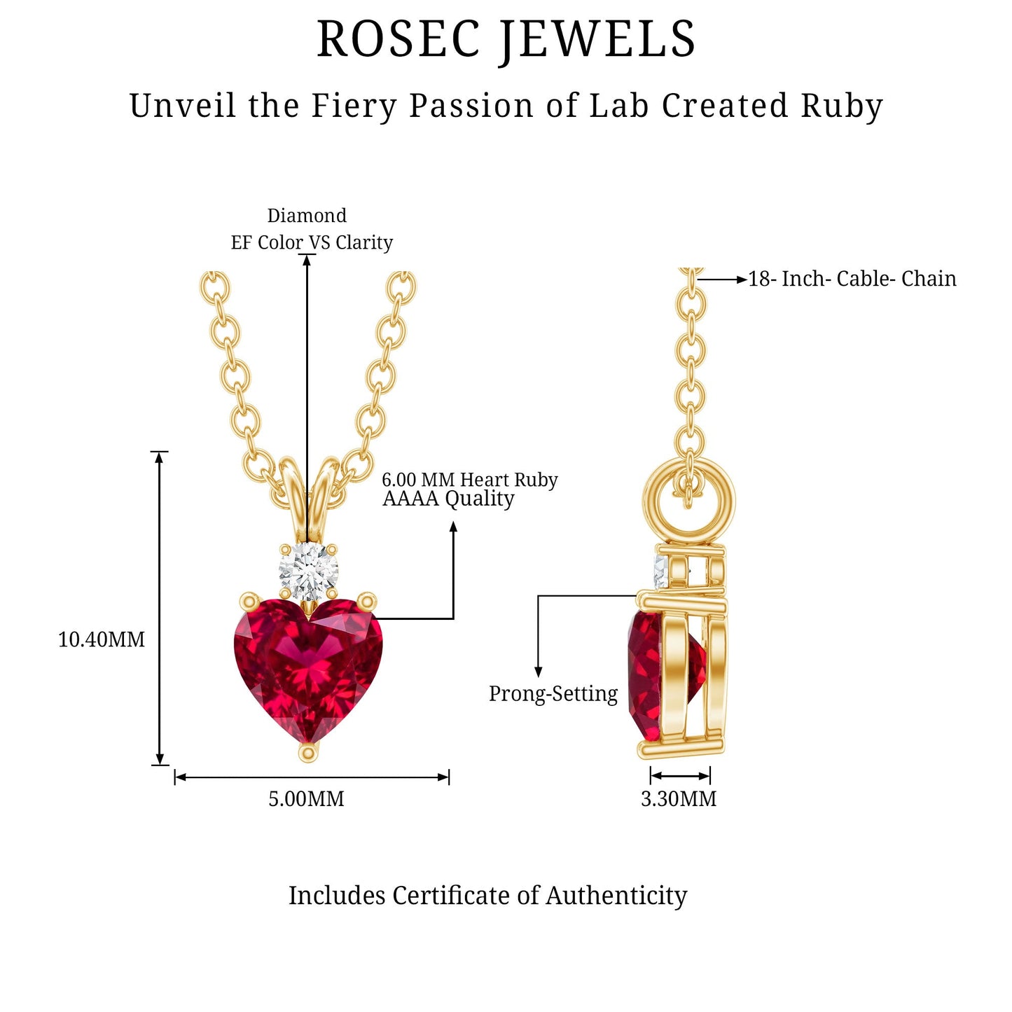 Certified Lab Grown Ruby Heart Pendant Necklace With Diamond