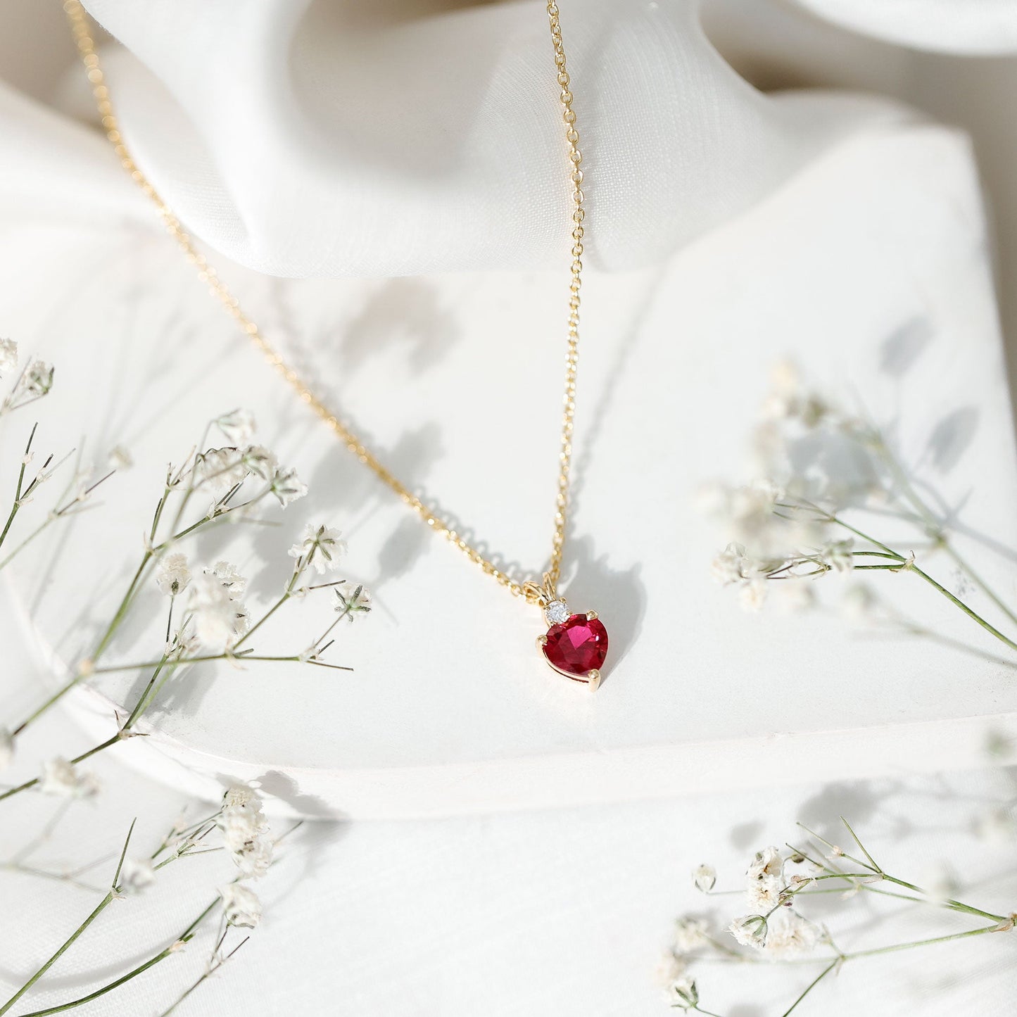 Certified Lab Grown Ruby Heart Pendant Necklace With Diamond