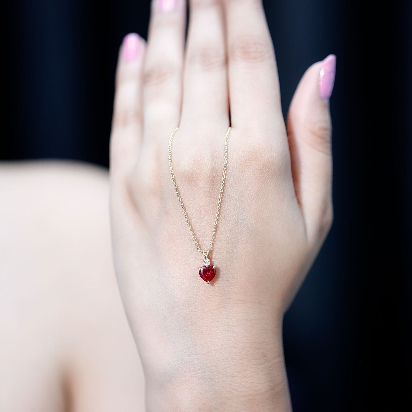 Certified Lab Grown Ruby Heart Pendant Necklace With Diamond