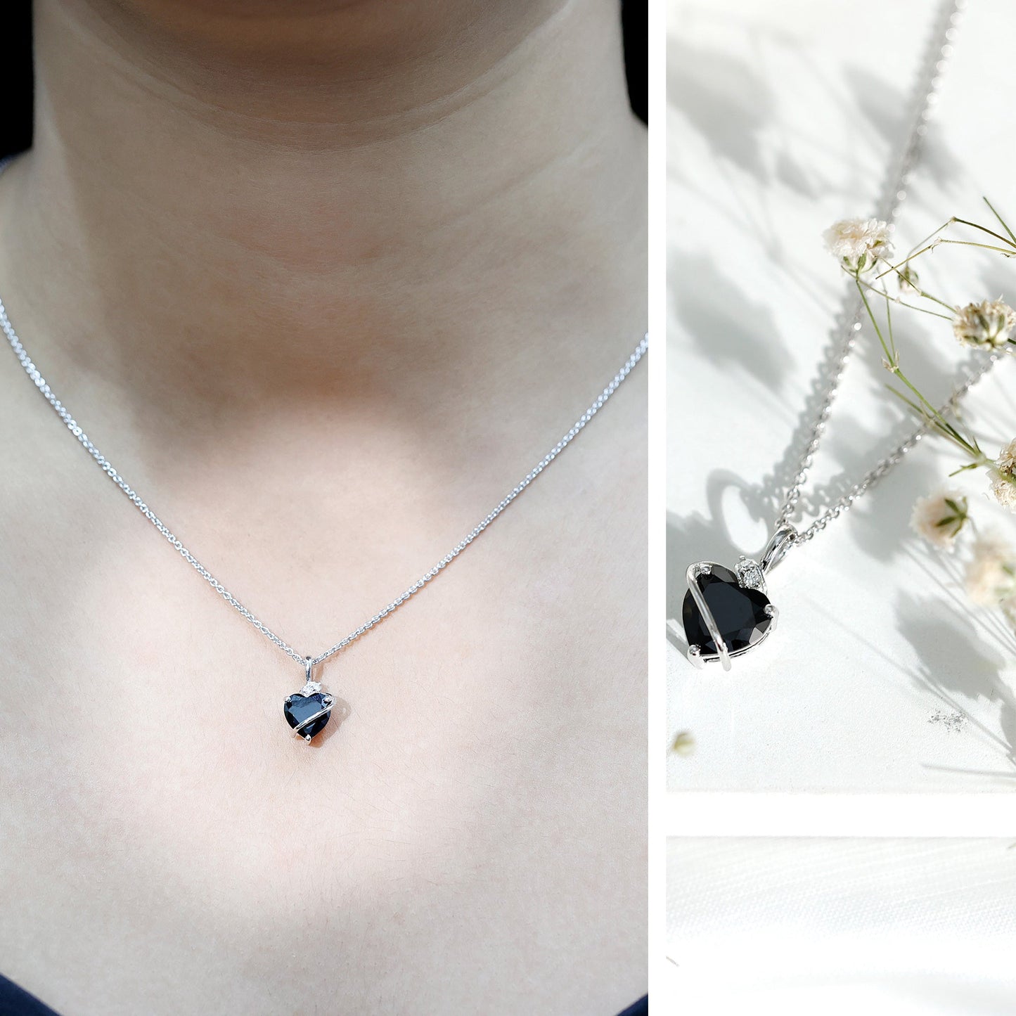 Certified 8 MM Lab Grown Black Diamond Heart Necklace