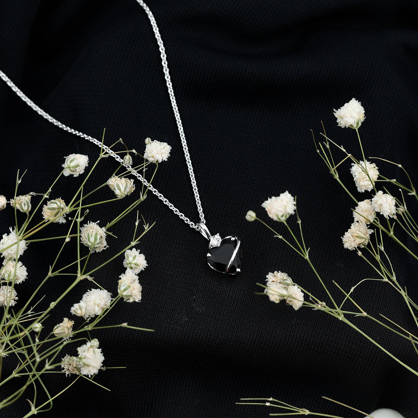 Certified 8 MM Lab Grown Black Diamond Heart Necklace