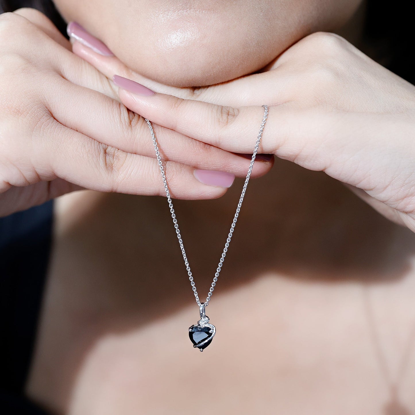Certified 8 MM Lab Grown Black Diamond Heart Necklace