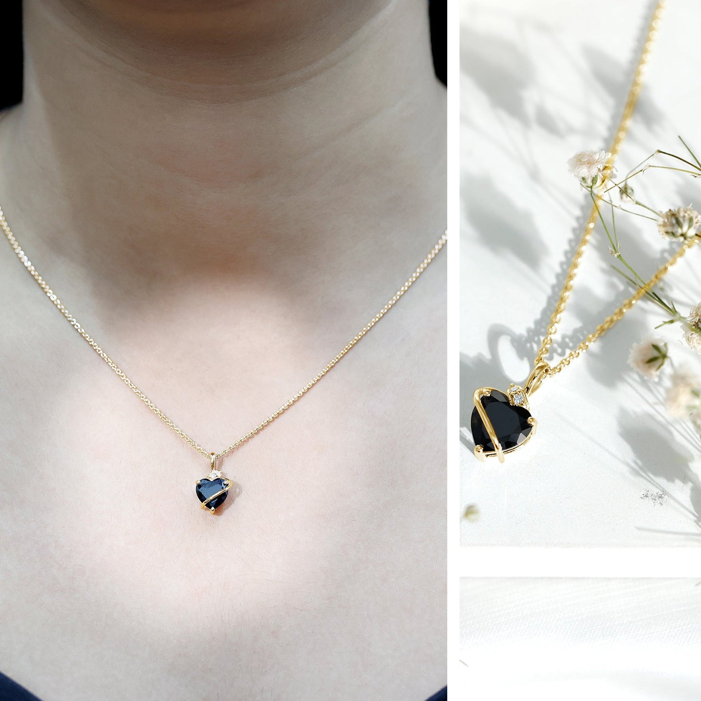 Certified 8 MM Lab Grown Black Diamond Heart Necklace