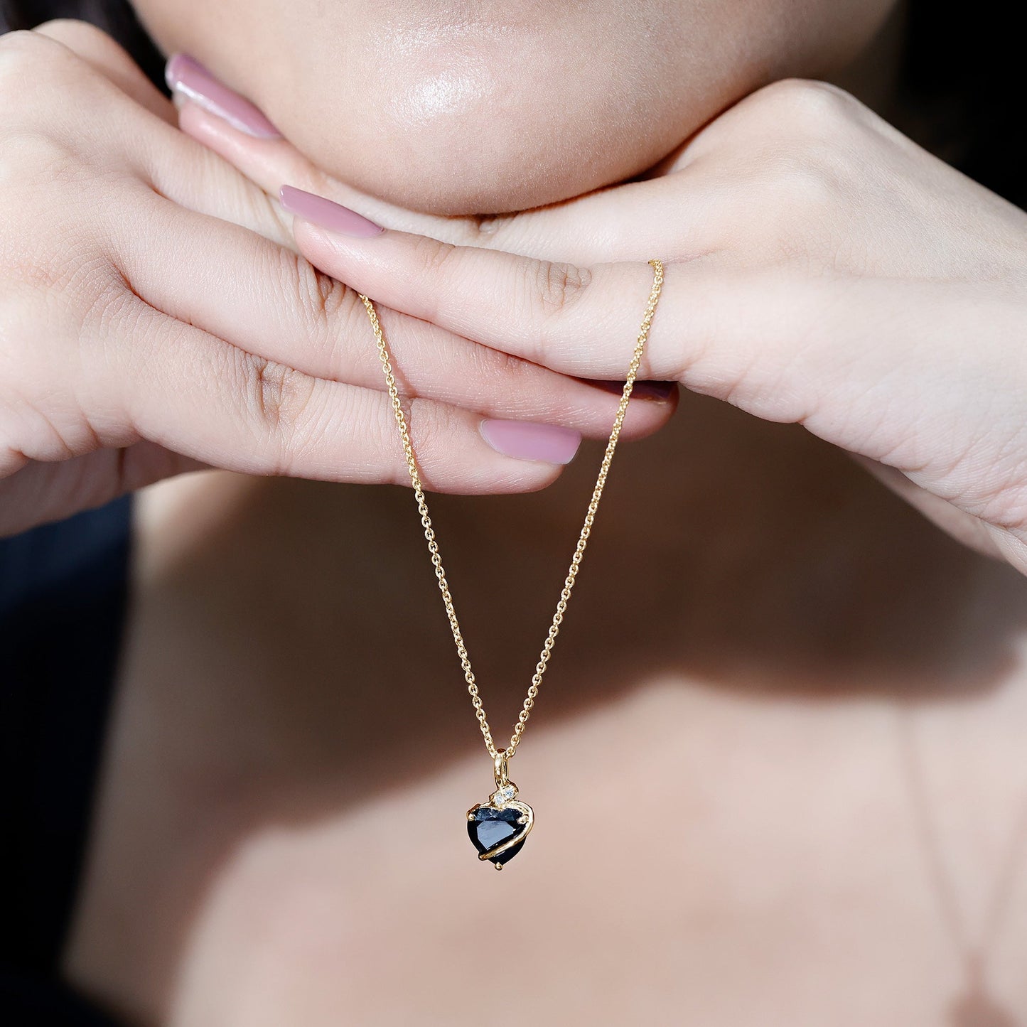 Certified 8 MM Lab Grown Black Diamond Heart Necklace