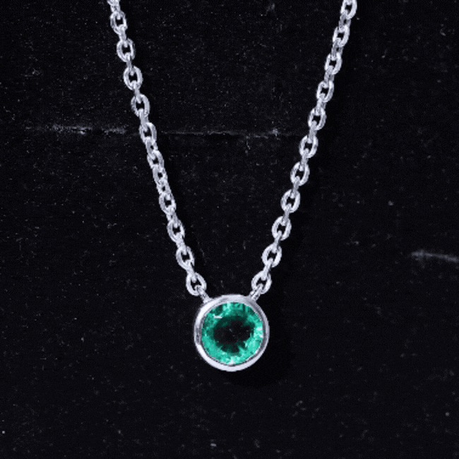Bezel Set Lab Grown Emerald Solitaire Necklace With Silver Chain