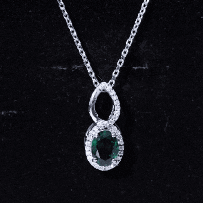 1.2 Carat Oval Lab Grown Emerald Infinity Necklace with Silver Chain