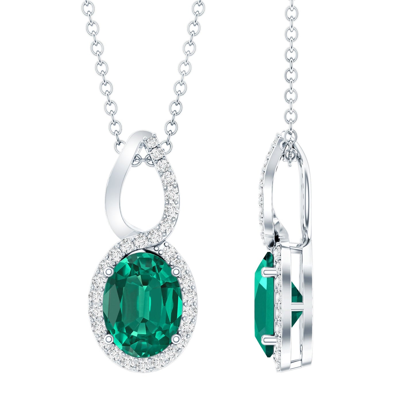 1.2 Carat Oval Lab Grown Emerald Infinity Necklace with Silver Chain