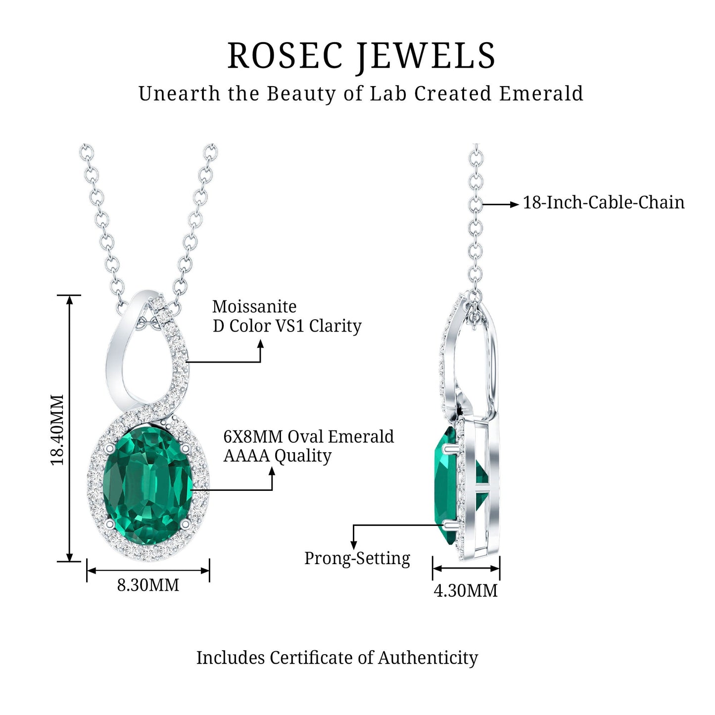 1.2 Carat Oval Lab Grown Emerald Infinity Necklace with Silver Chain