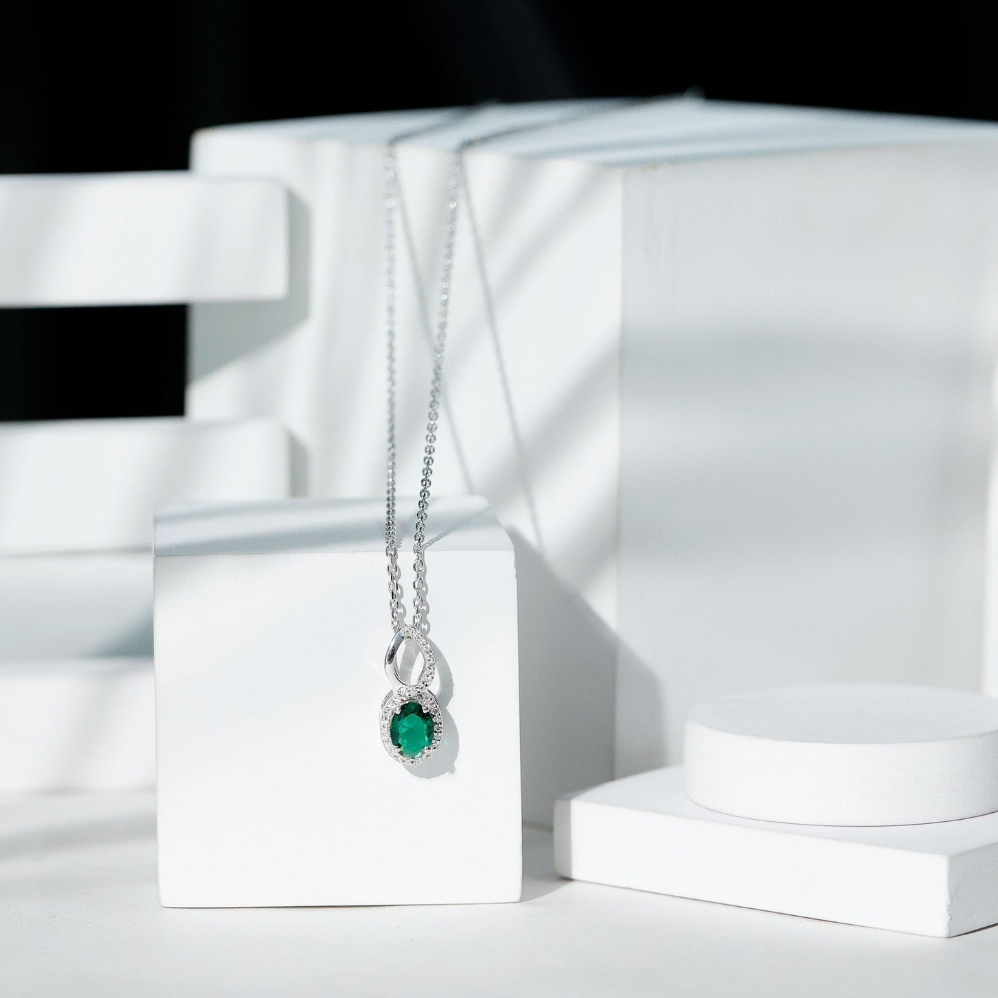 1.2 Carat Oval Lab Grown Emerald Infinity Necklace with Silver Chain