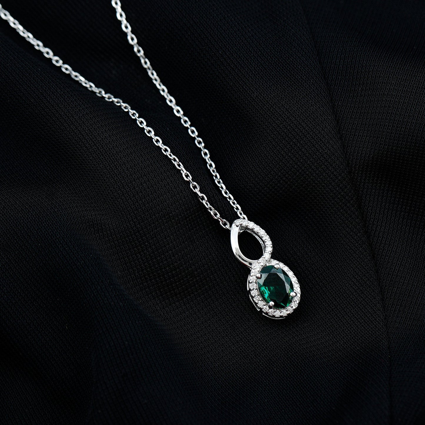 1.2 Carat Oval Lab Grown Emerald Infinity Necklace with Silver Chain
