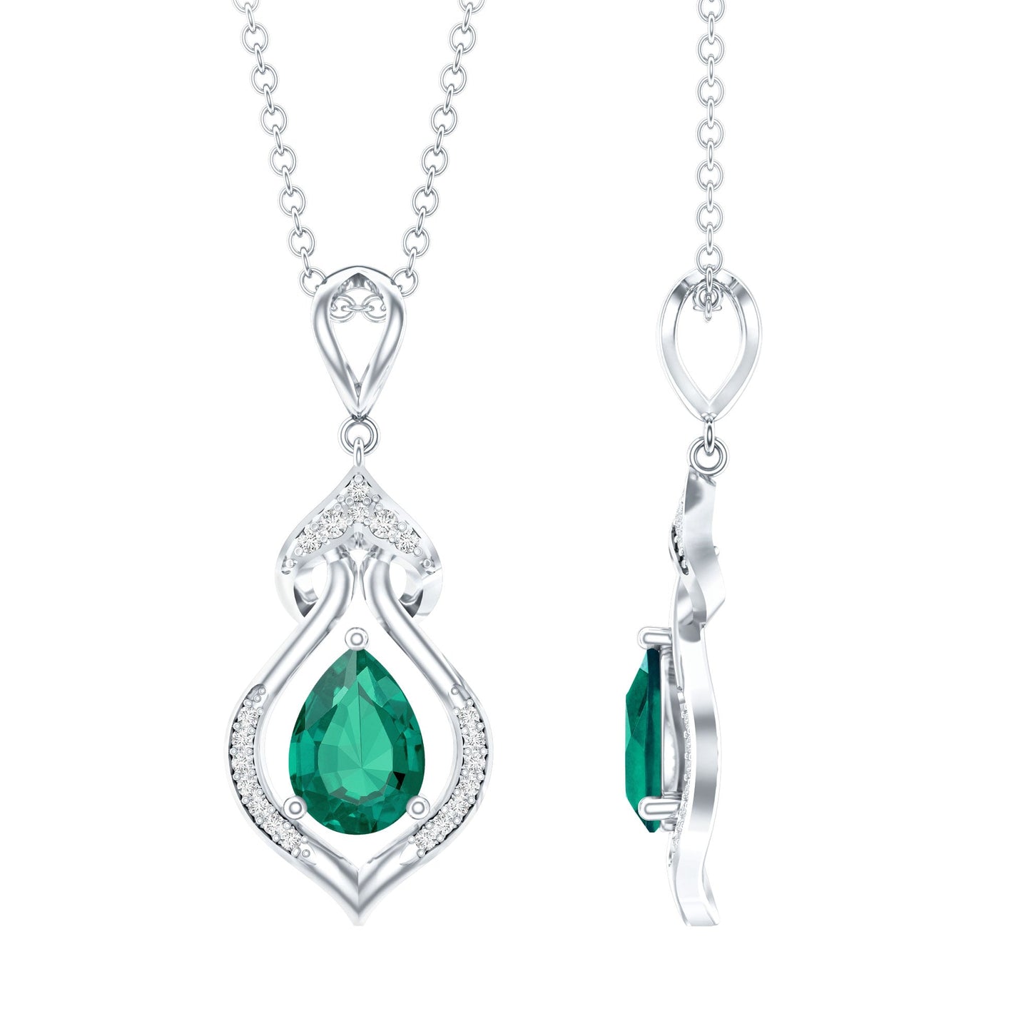Vintage Inspired 0.7 Carat Lab Grown Emerald Pendant Necklace with Silver Chain