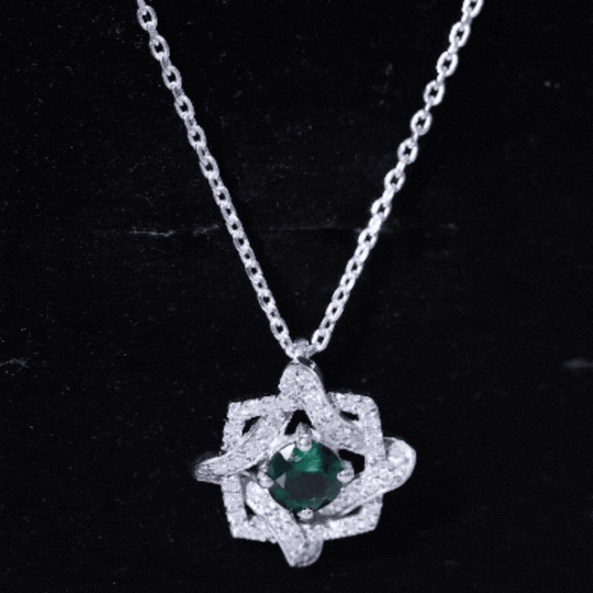 Certified 0.8 Carat Lab Grown Emerald Interlock Necklace with Silver Chain
