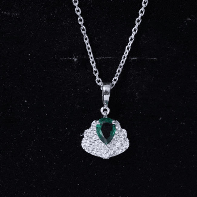 Sterling Silver Pear Shape Lab Emerald Statement Necklace for Wedding