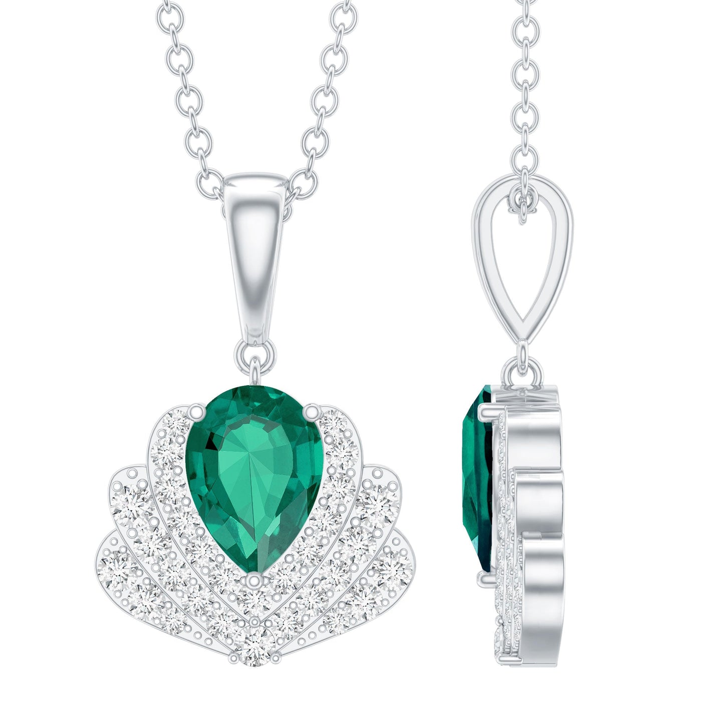 Sterling Silver Pear Shape Lab Emerald Statement Necklace for Wedding