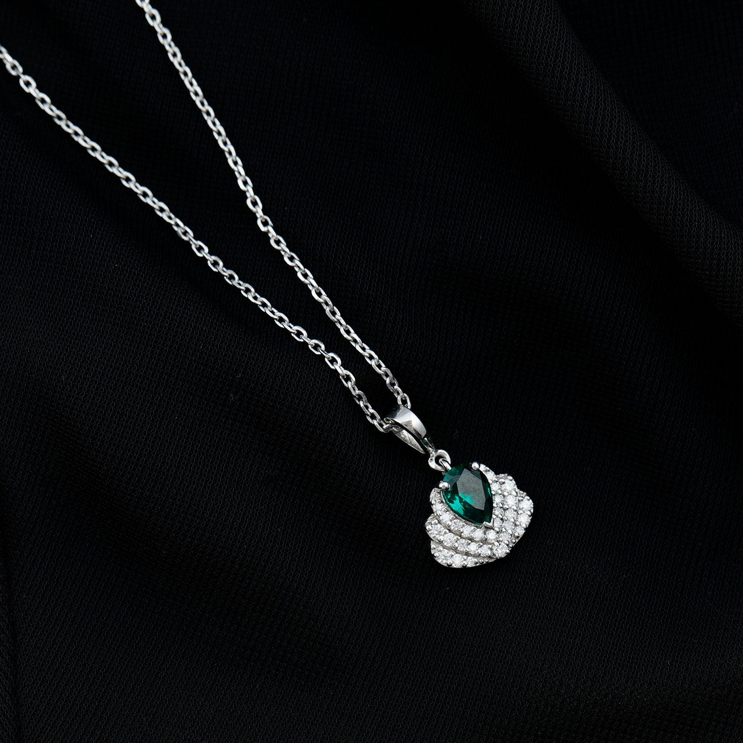 Sterling Silver Pear Shape Lab Emerald Statement Necklace for Wedding