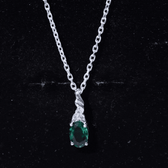 Sterling Silver 0.8 Carat Lab Grown Emerald Solitaire Necklace with Chain
