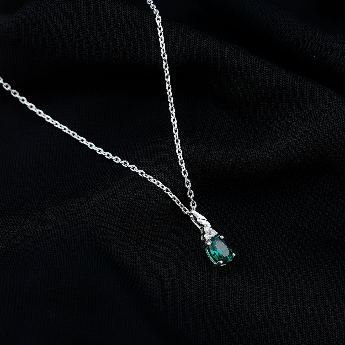 Sterling Silver 0.8 Carat Lab Grown Emerald Solitaire Necklace with Chain